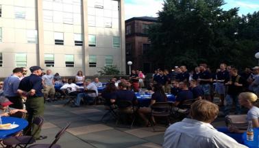 Yale midshipmen celebrating the reestablishment of Yale ROTC